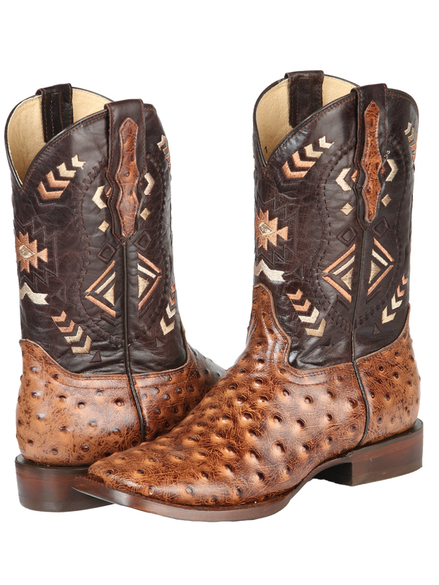 El General Men's Leather Cowboy Boot - Printed Ostrich Shedron 51239 — view 3