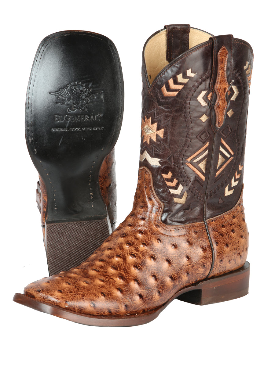 El General Men's Leather Cowboy Boot - Printed Ostrich Shedron 51239 — view 4