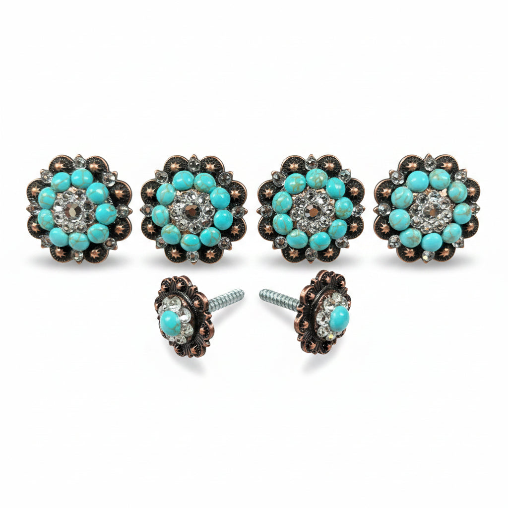 Copper Fashion Turquoise and Clear Saddle Conchos — view 2