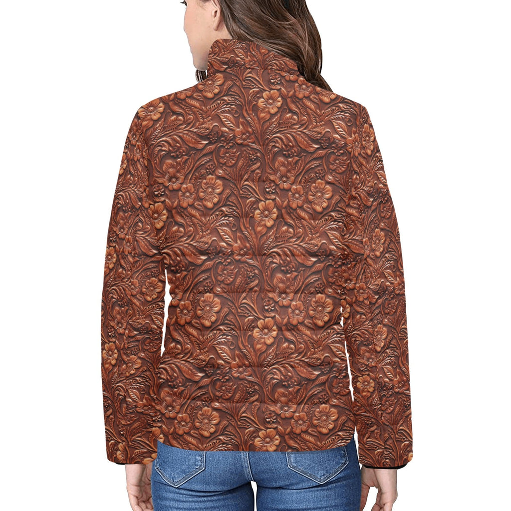 Tooled Leather Print Puffy Bomber Jacket by Baha Ranch Western Wear - product image 2