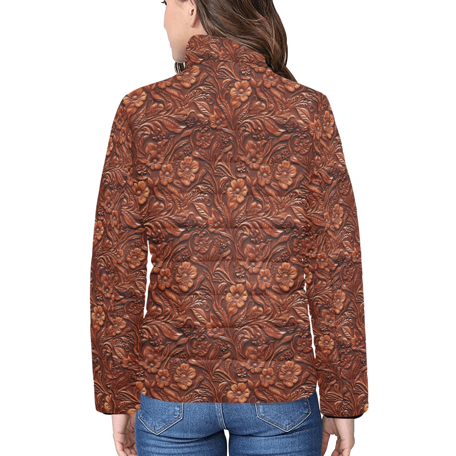 Tooled Leather Print Puffy Bomber Jacket by Baha Ranch Western Wear - product image 2