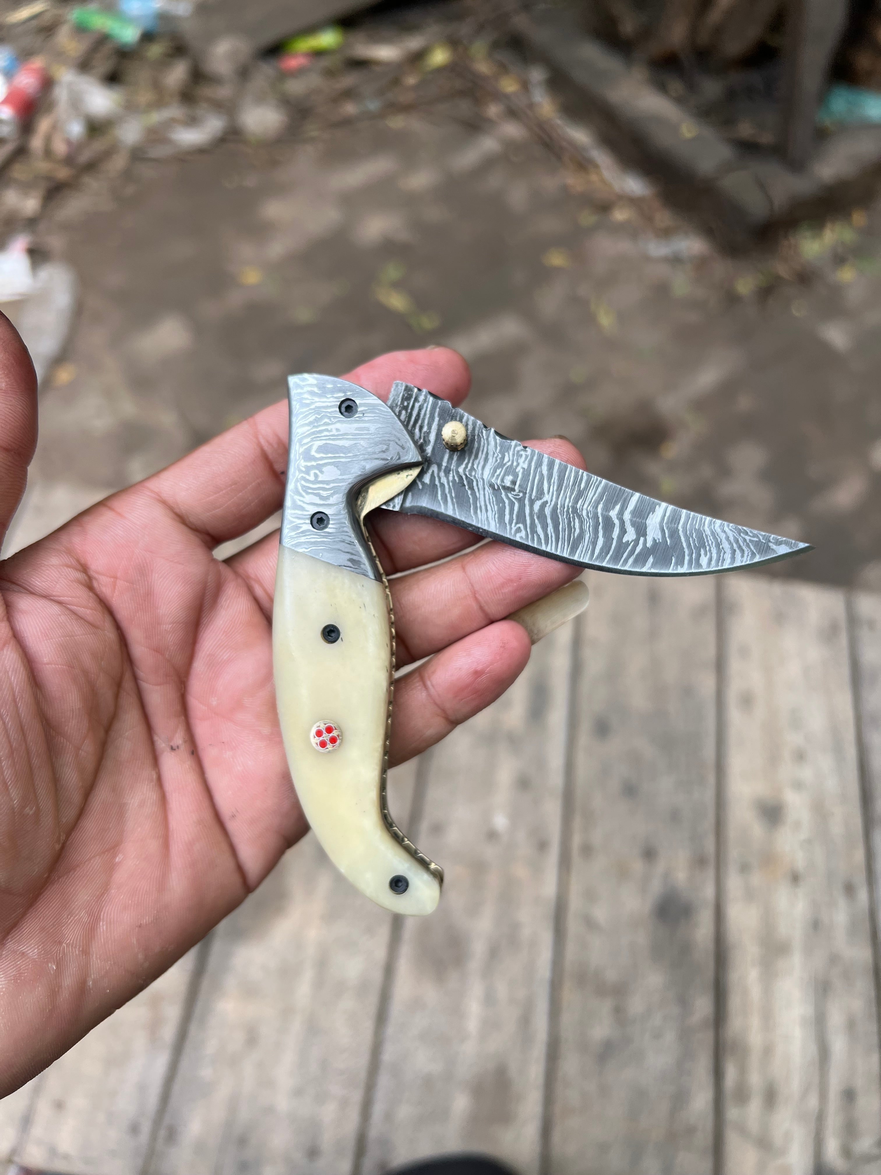 Frontrunner Camel Bone folding knife with Leather Sheath