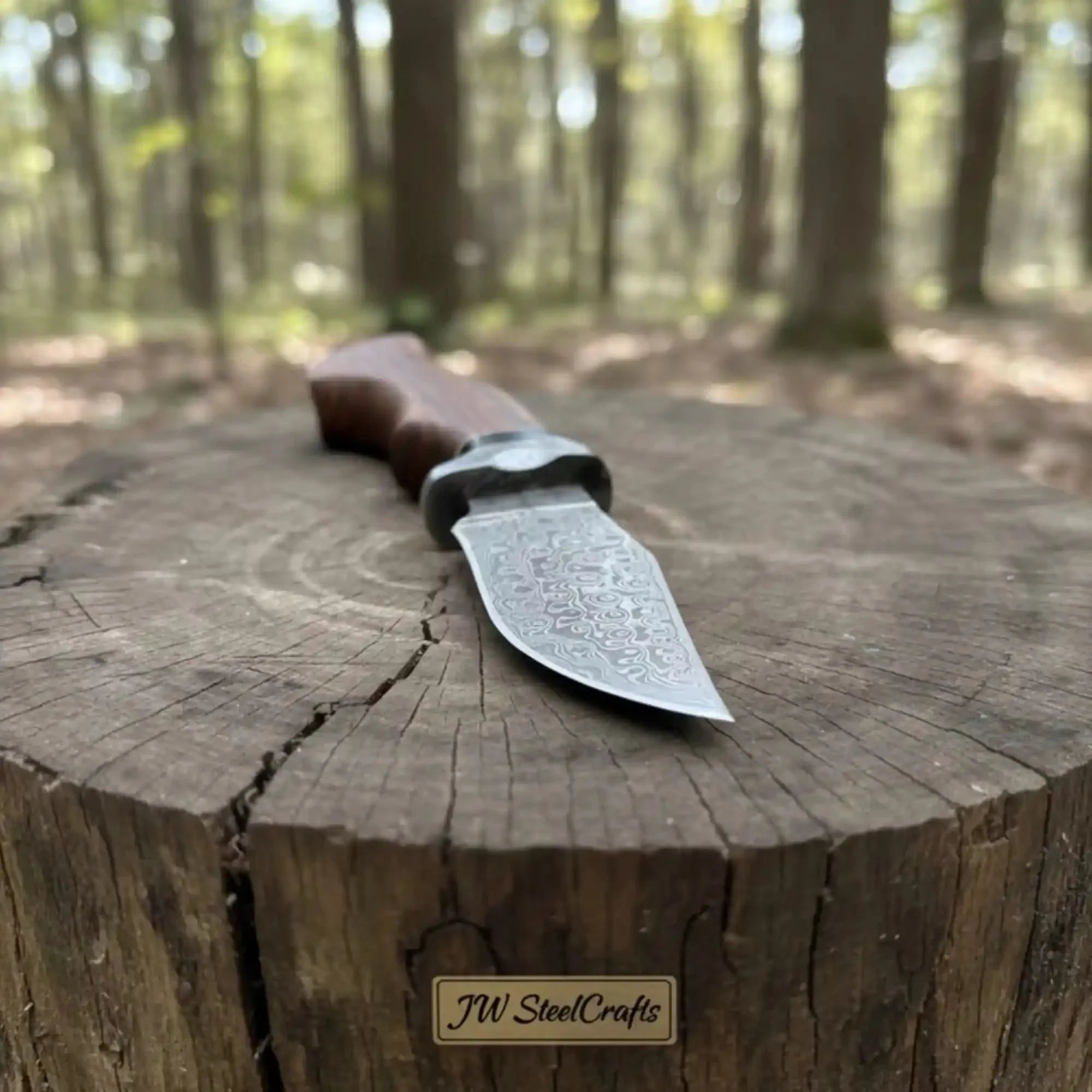 Handmade Damascus Drop Point Hunting Knife with Rose Wood Handle