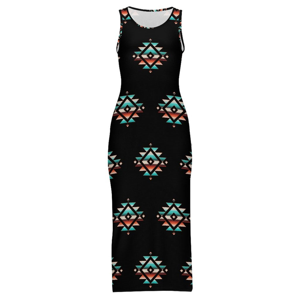 Baha Ranch Southwestern Aztec Sleeveless Bodycon Side Slit Western Maxi Dress by Baha Ranch Western Wear - product image 7