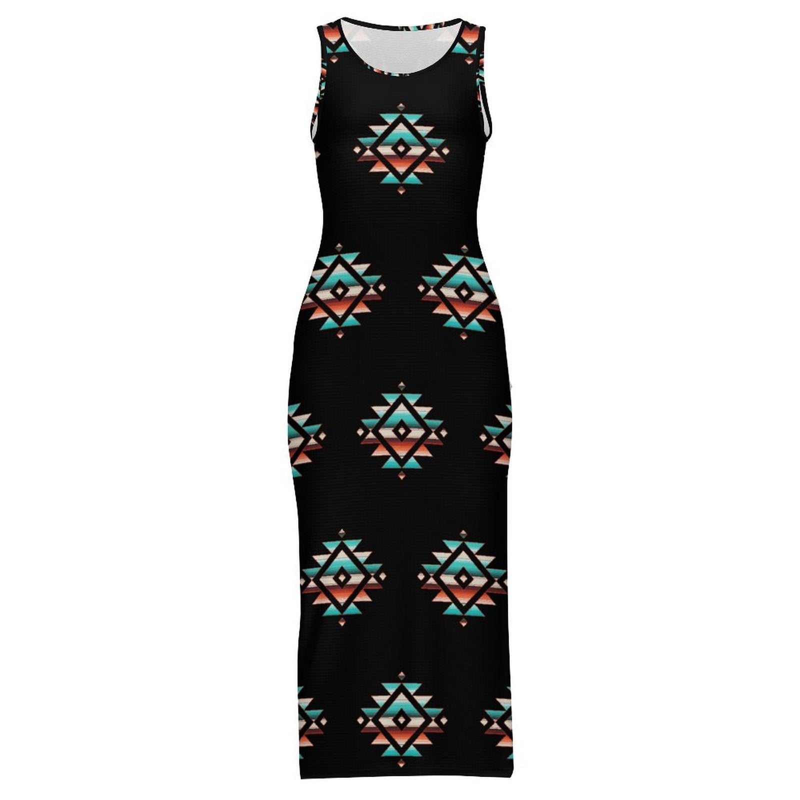 Baha Ranch Southwestern Aztec Sleeveless Bodycon Side Slit Western Maxi Dress by Baha Ranch Western Wear - product image 7
