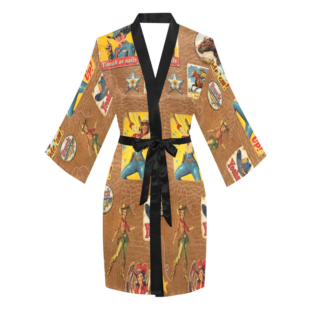 Baha Ranch Vintage Cowgirl Collage Kimono Satin Robe by Baha Ranch Western Wear - product image 3