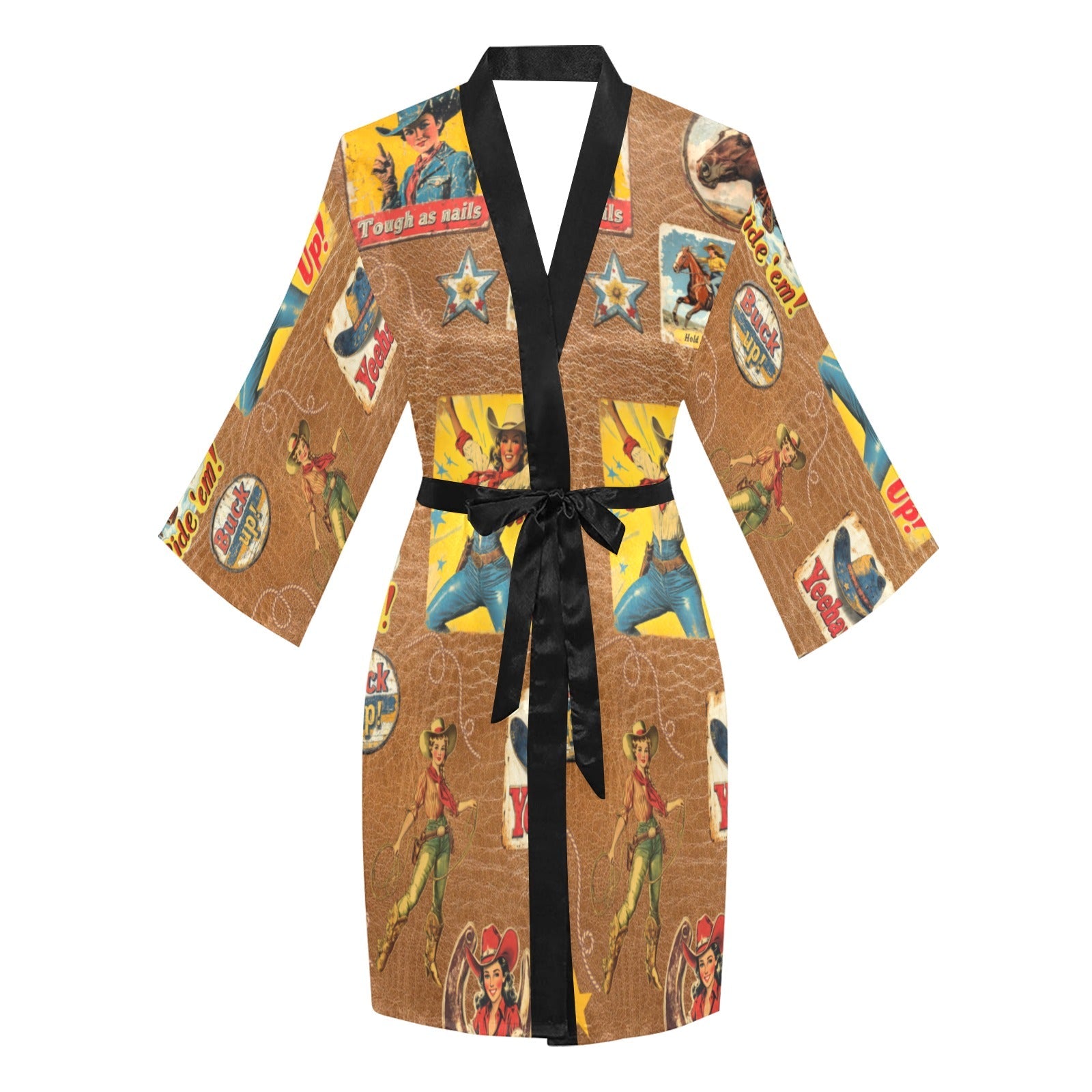 Baha Ranch Vintage Cowgirl Collage Kimono Satin Robe by Baha Ranch Western Wear - product image 3
