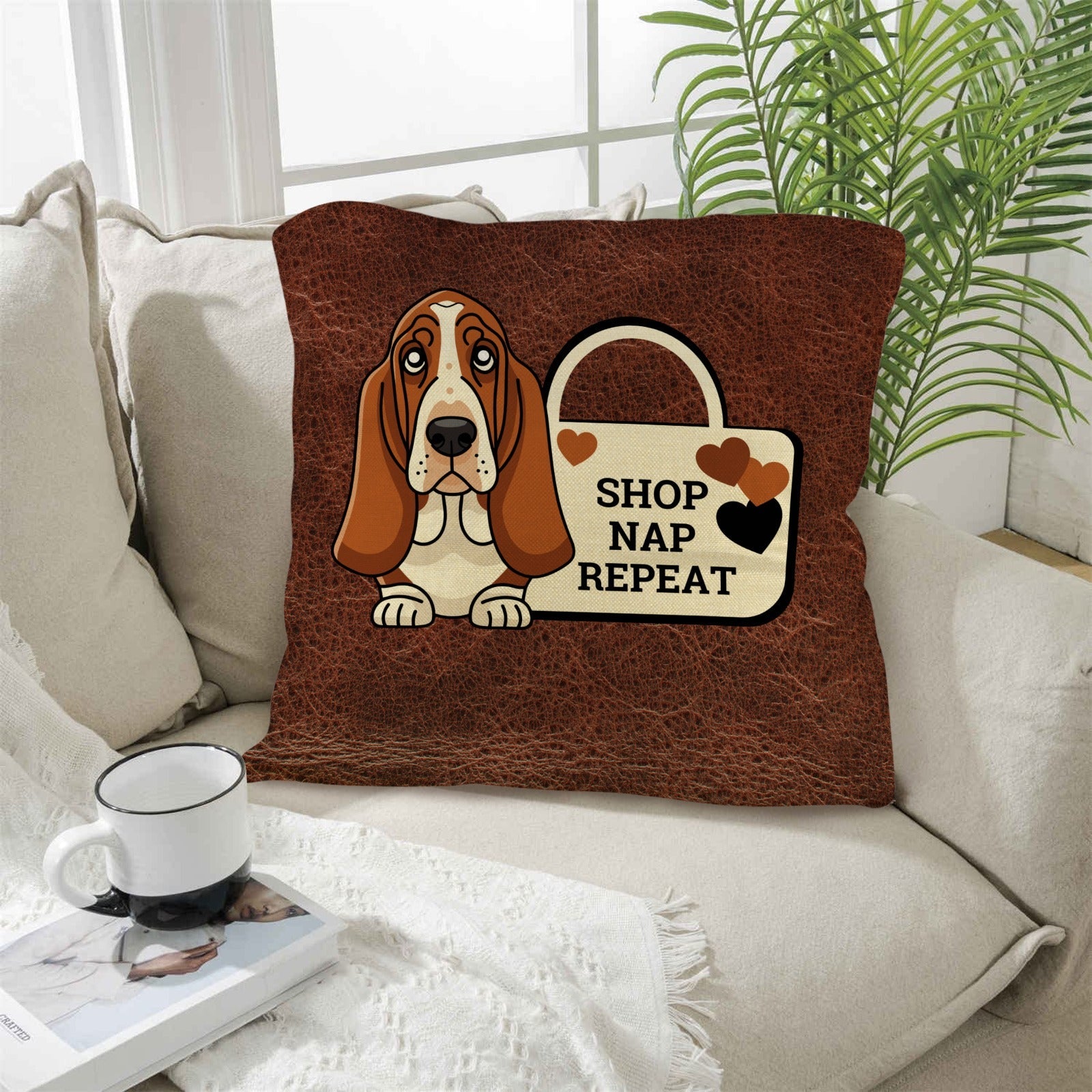 Baha Ranch Basset Hound Shop Nap Repeat Pillow Case Made in America by Baha Ranch Western Wear