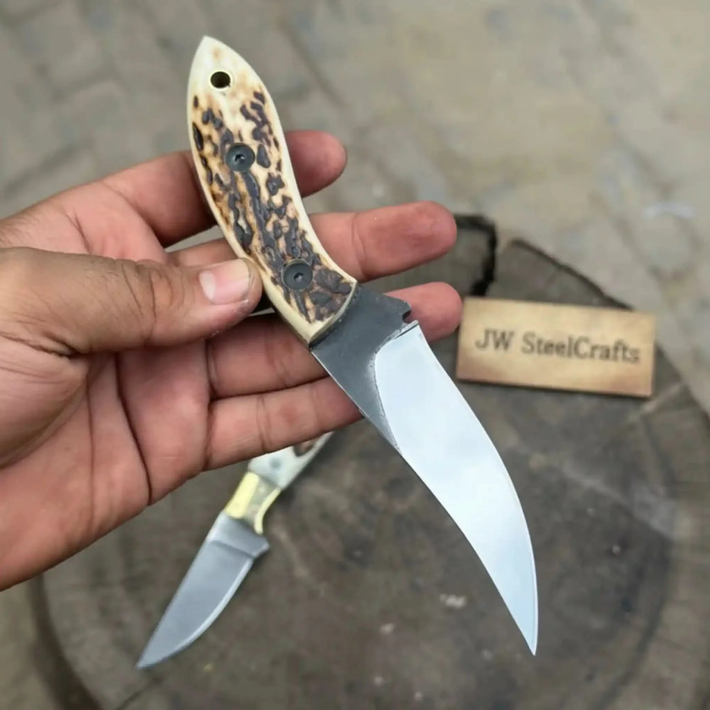 High Carbon Upswept Skinner Knife Fixed Blade Synthetic Stag Horn Handle Hunting Knife