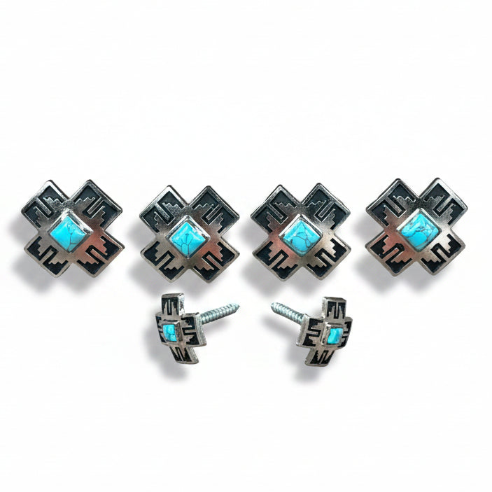 Southwest Antique Silver Turquoise Saddle Set SSW201 — view 2