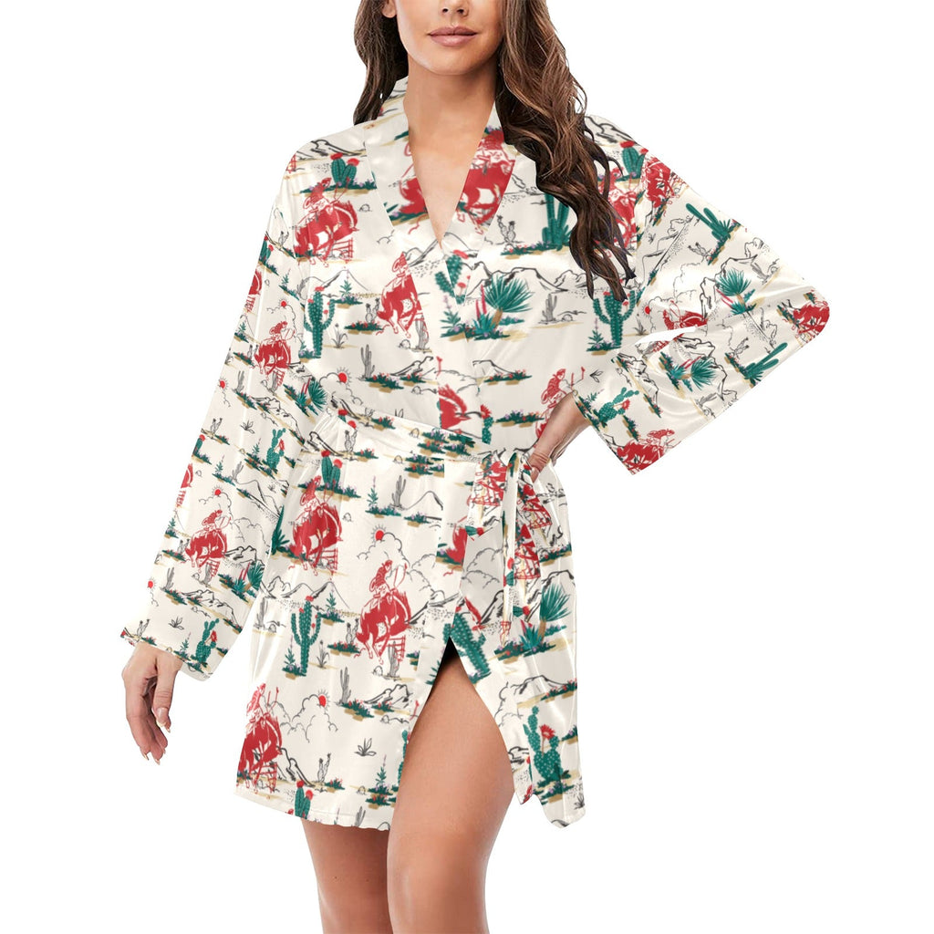 Baha Ranch Desert Rodeo Women's Long Sleeve Belted Satin Feel Dressing Lounge Robe by Baha Ranch Western Wear