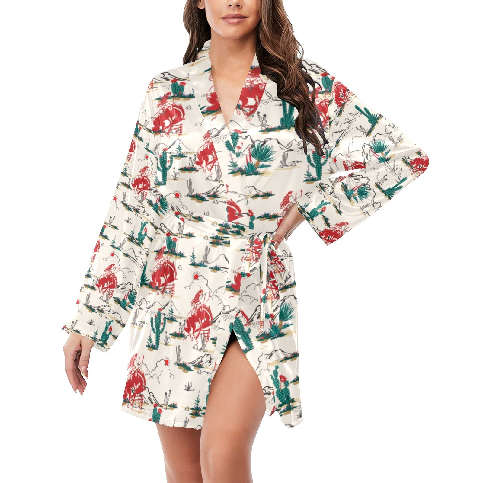 Baha Ranch Desert Rodeo Women's Long Sleeve Belted Satin Feel Dressing Lounge Robe by Baha Ranch Western Wear
