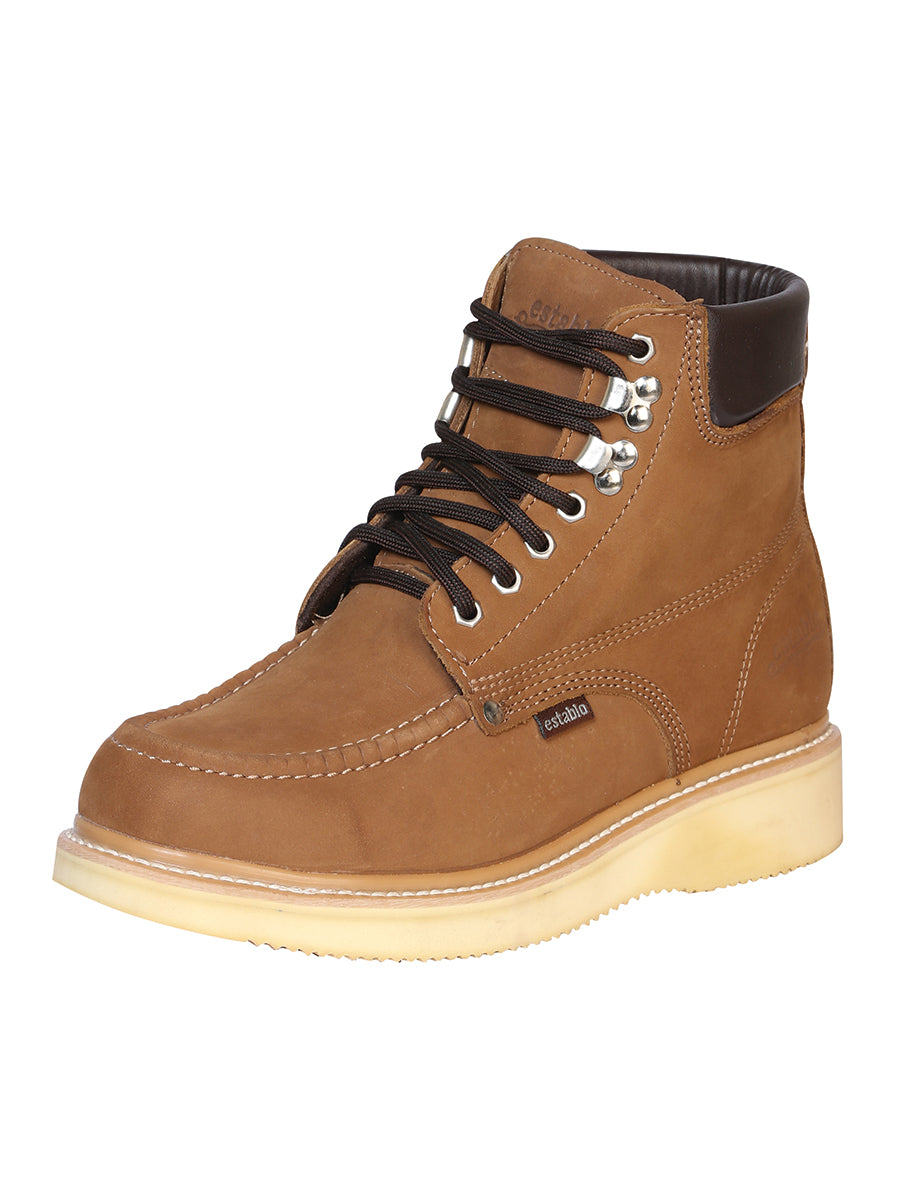 ESTABLO Men’s Leather Lace-up Work Boot - Made in Mexico - Nubuck Canela 91204