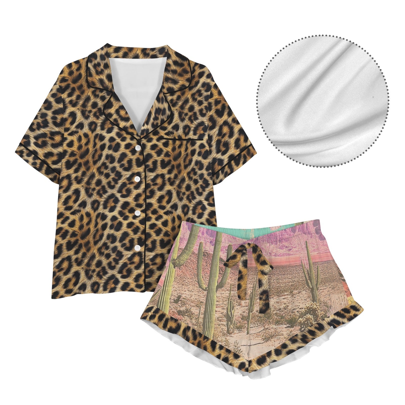 Baha Ranch Retro Pop Western Leopard Desert Cowgirl Satin Pajamas by Baha Ranch Western Wear - product image 8