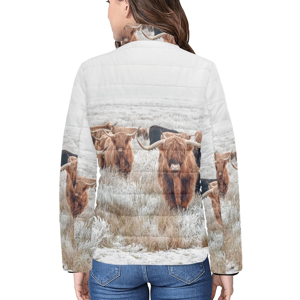Highland Cow Herd Women's Puffy Bomber Jacket by Baha Ranch Western Wear - product image 2