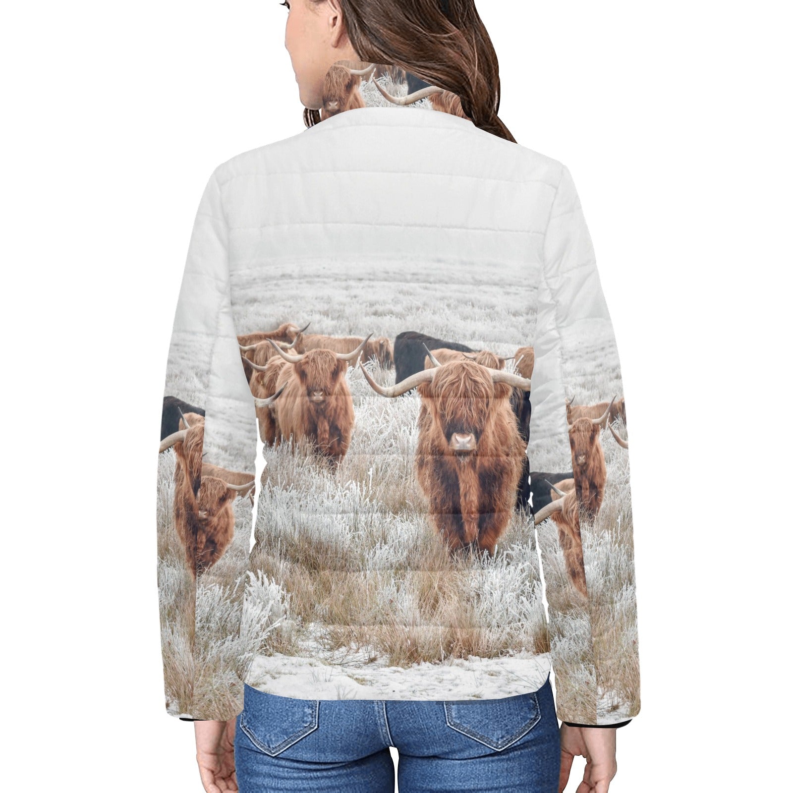 Highland Cow Herd Women's Puffy Bomber Jacket by Baha Ranch Western Wear - product image 2