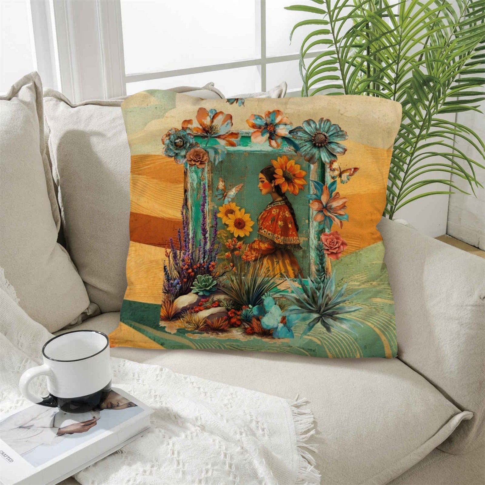 Baha Ranch Colores de Mexico Fantasia Throw Pillow Case 18x18inch Made In America by Baha Ranch Western Wear - product...