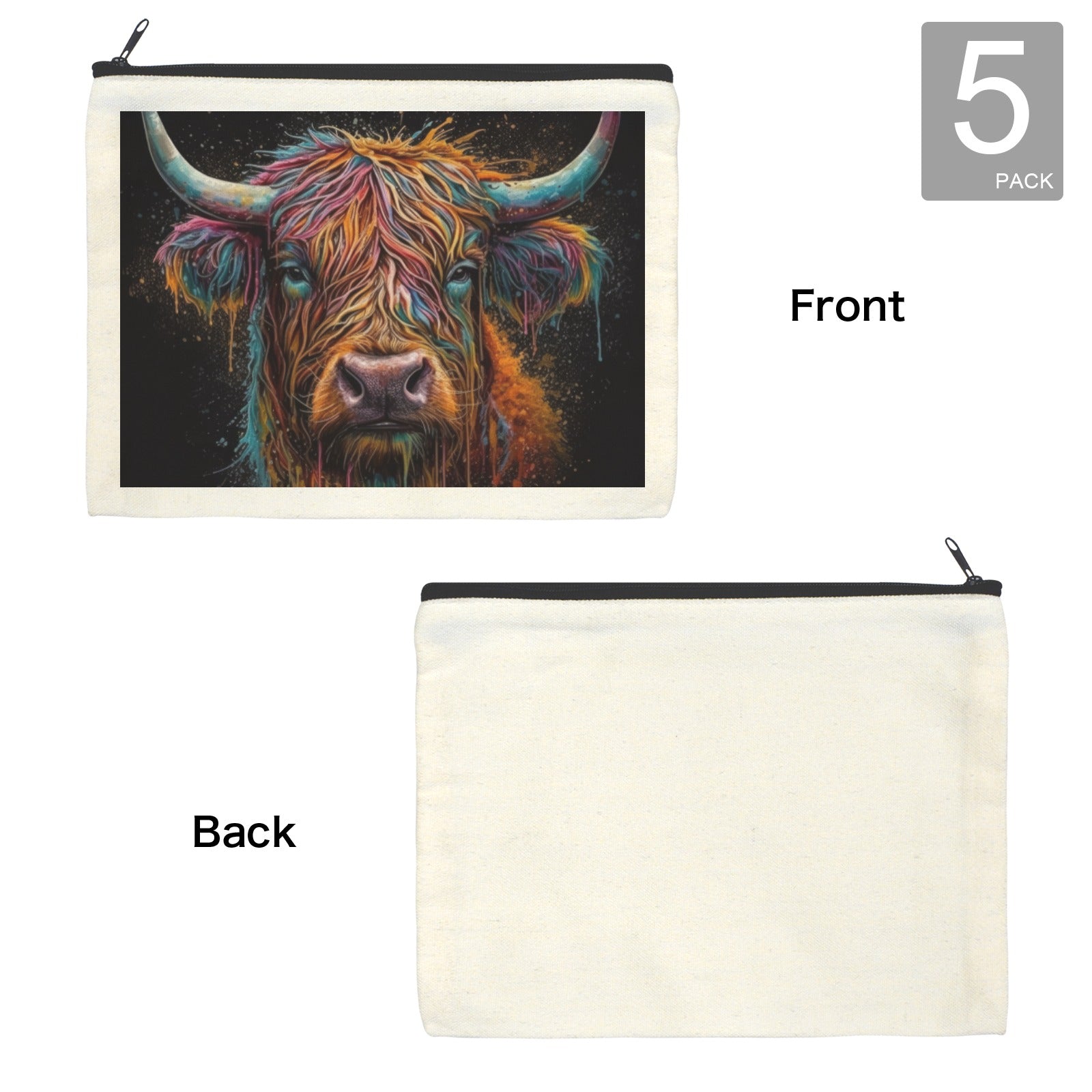 Baha Ranch Painted Highland Cow Cosmetic Bag Pack of 5 Made in America by Baha Ranch Western Wear - product image 4