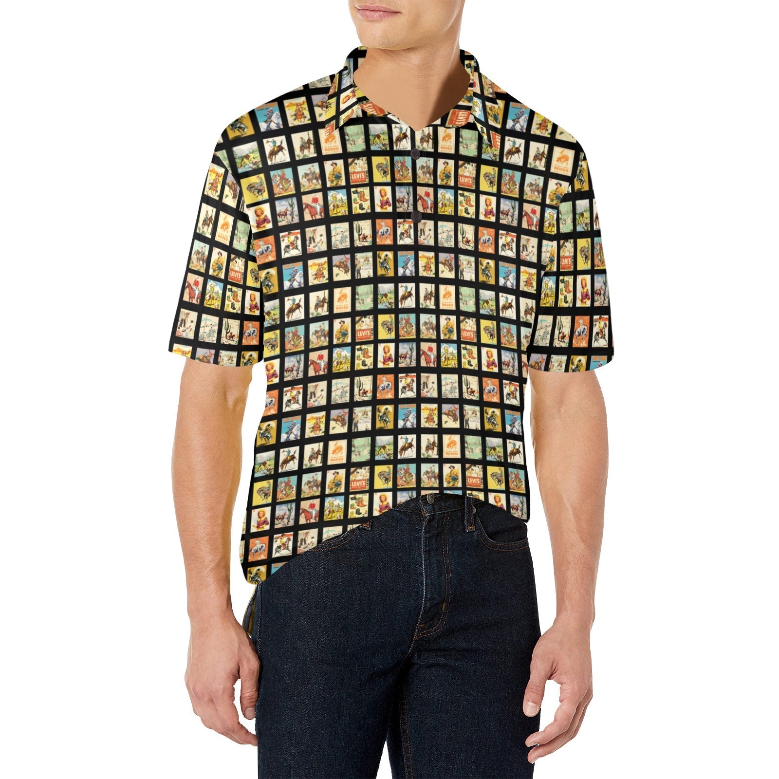 Baha Ranch Cowboy Collage Men's Western Polo Style Shirt by Baha Ranch Western Wear - product image 4