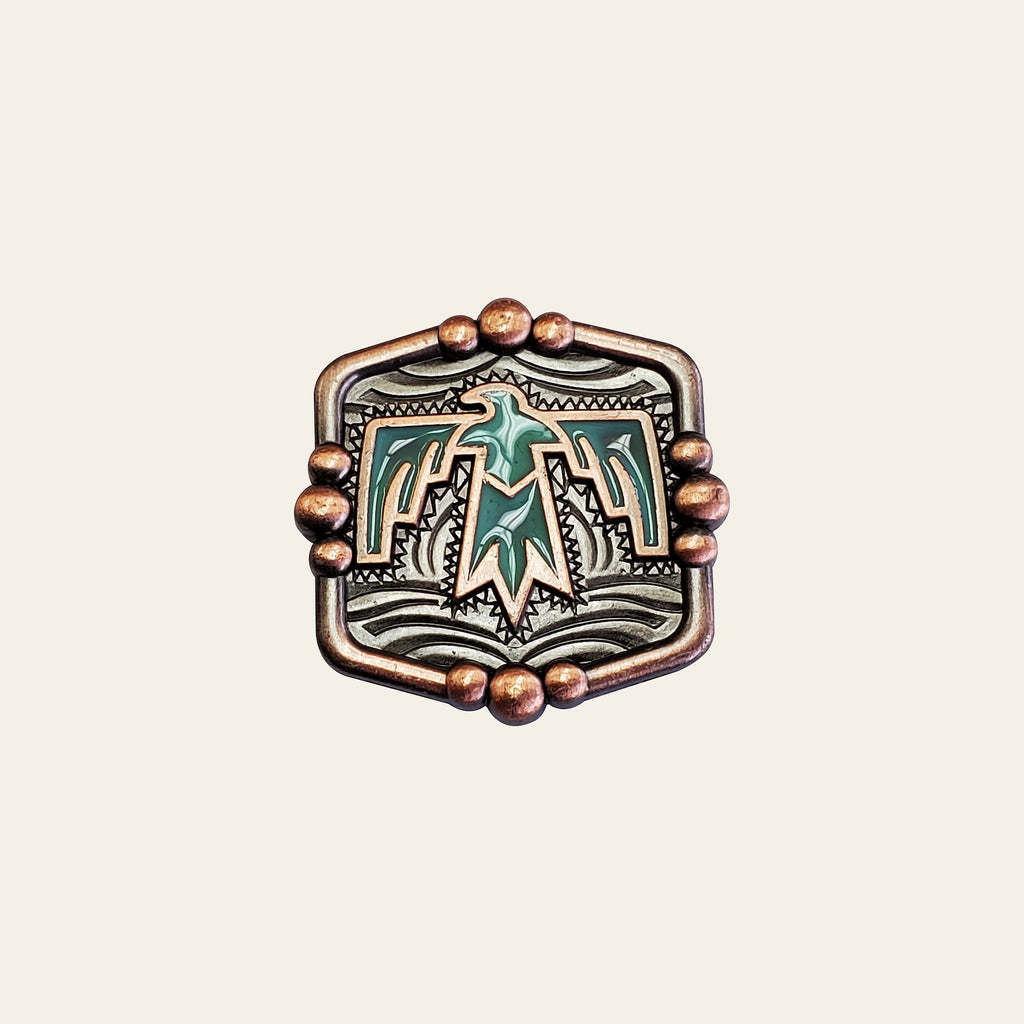 1 1/2" Hilason Western Horse Concho Antique Copper Turquoise Enamel Brown