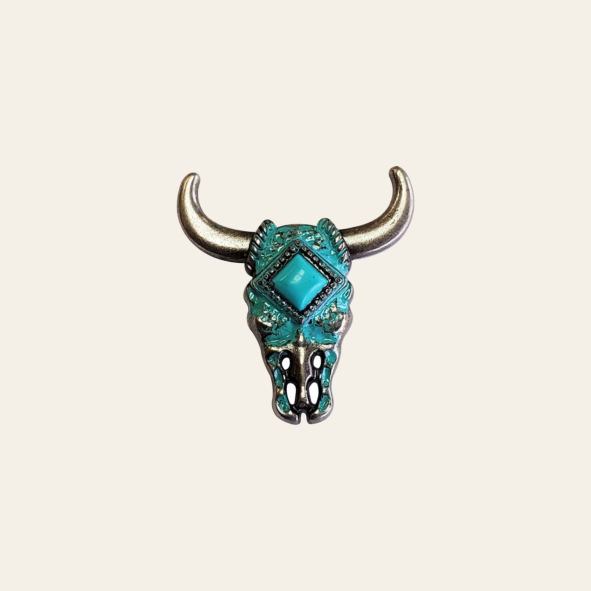 1 1/2" Hilason Western Horse Concho Antique Nickel With Turquoise Steer Head