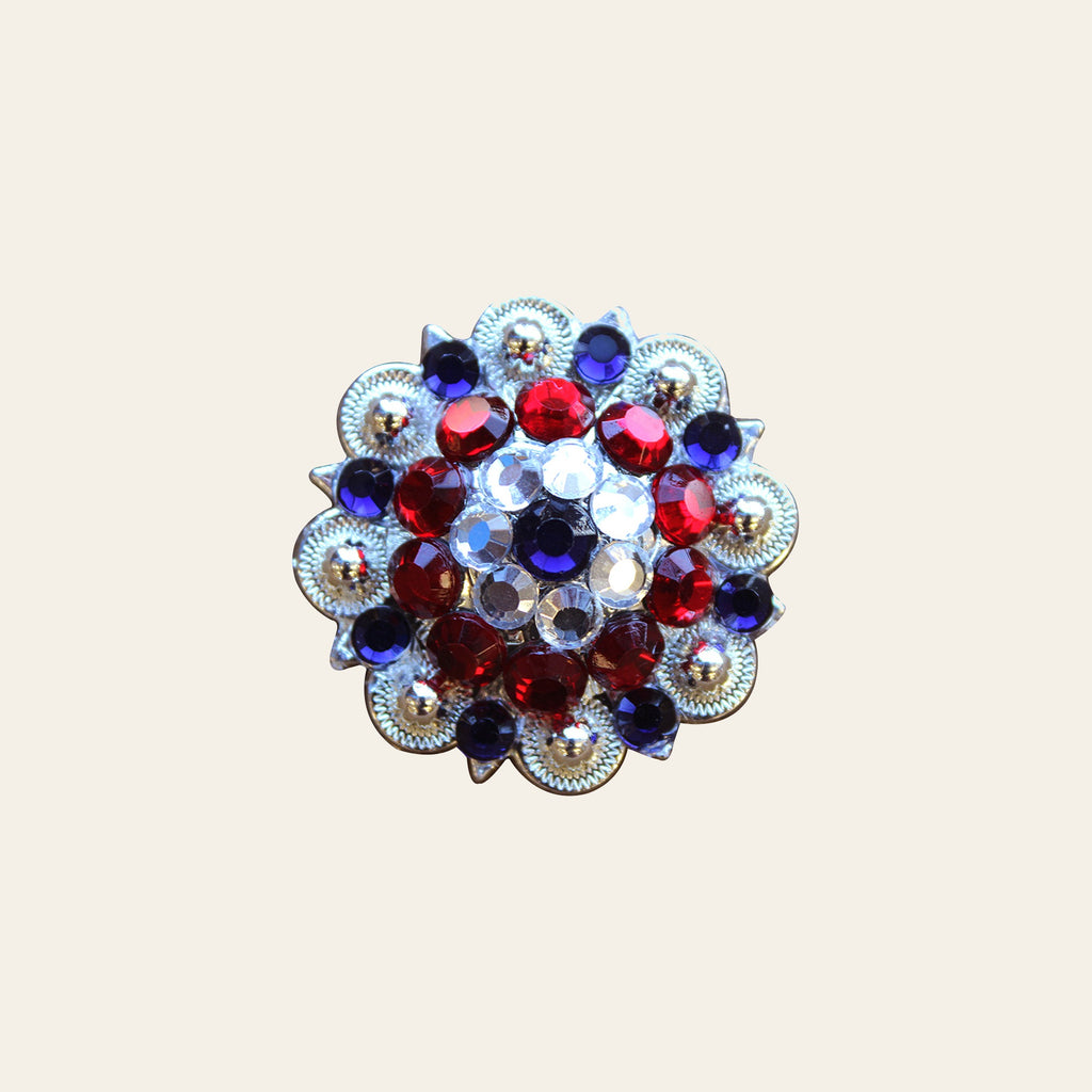 1.5" Hilason Western Style Silver Berry Rhinestone Bling Tack Headstall Saddle Concho Red/Blue