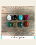 1" Oval Cabochon Stone Concho - Turquoise, Fuchsia, Rust, Blue, Sage, Lapis, White, Green on a warm cream background