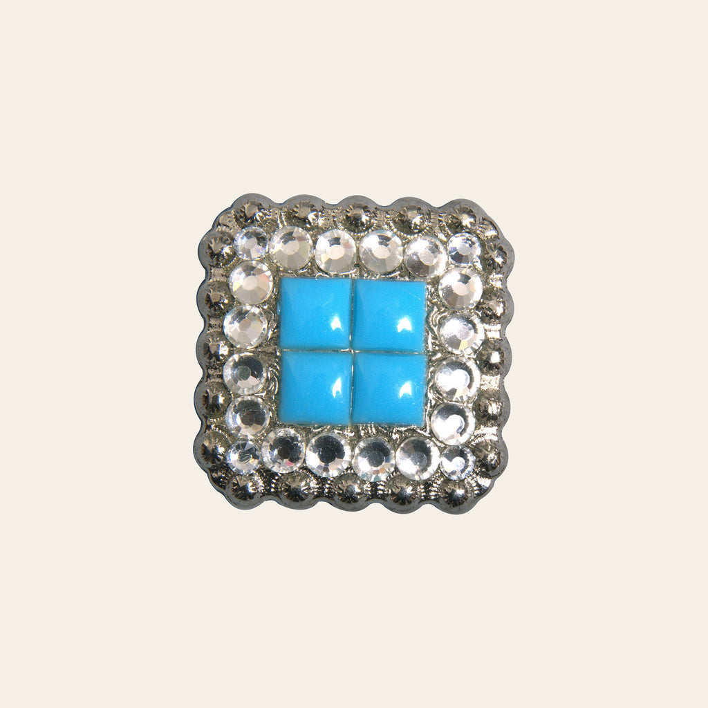 HILASON Turquoise Stone Clear Crystal Square Nickle Concho Saddle | Western Belt Slotted Conchos