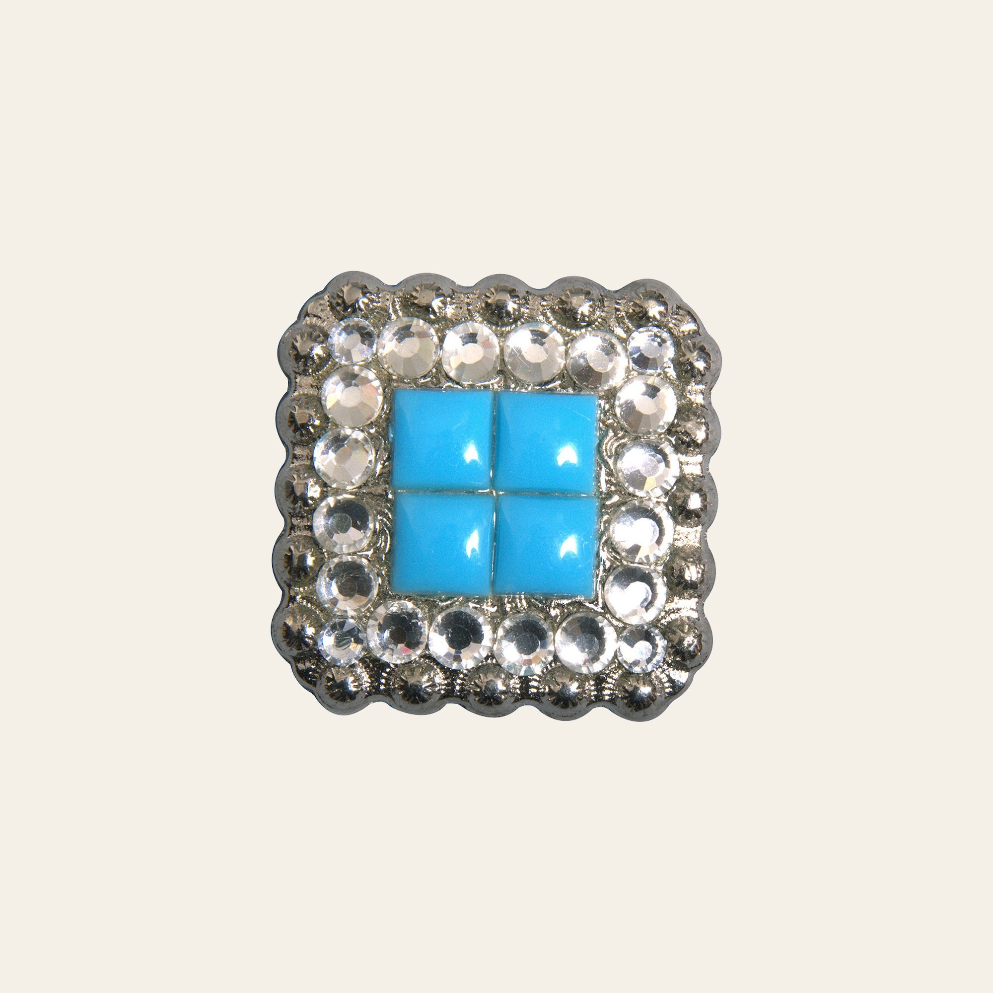 HILASON Turquoise Stone Clear Crystal Square Nickle Concho Saddle | Western Belt Slotted Conchos
