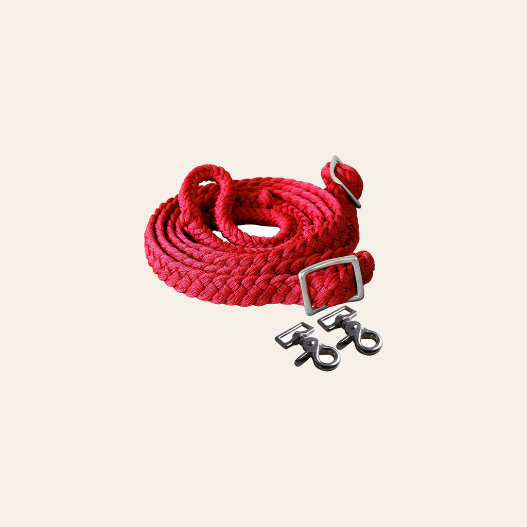 1" X 8Ft Hilason Braided Poly Barrel Horse Racing Reins Flat Grip Knots W/ Snaps