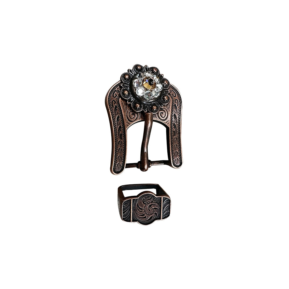 Champagne & Clear Copper European Crystal Buckle Keeper Set
