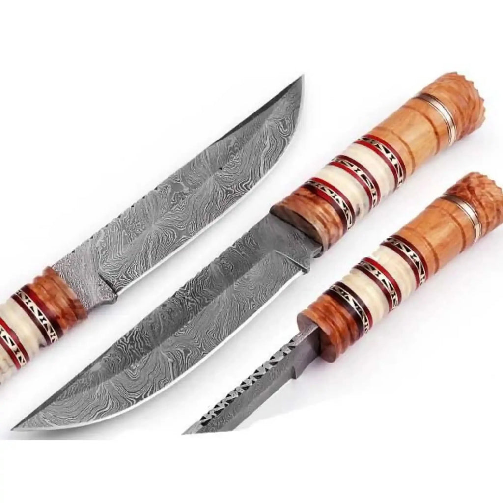 10 Inch Damascus Steel Hunting Knife with Stacked Wood Handle | JW SteelCrafts
