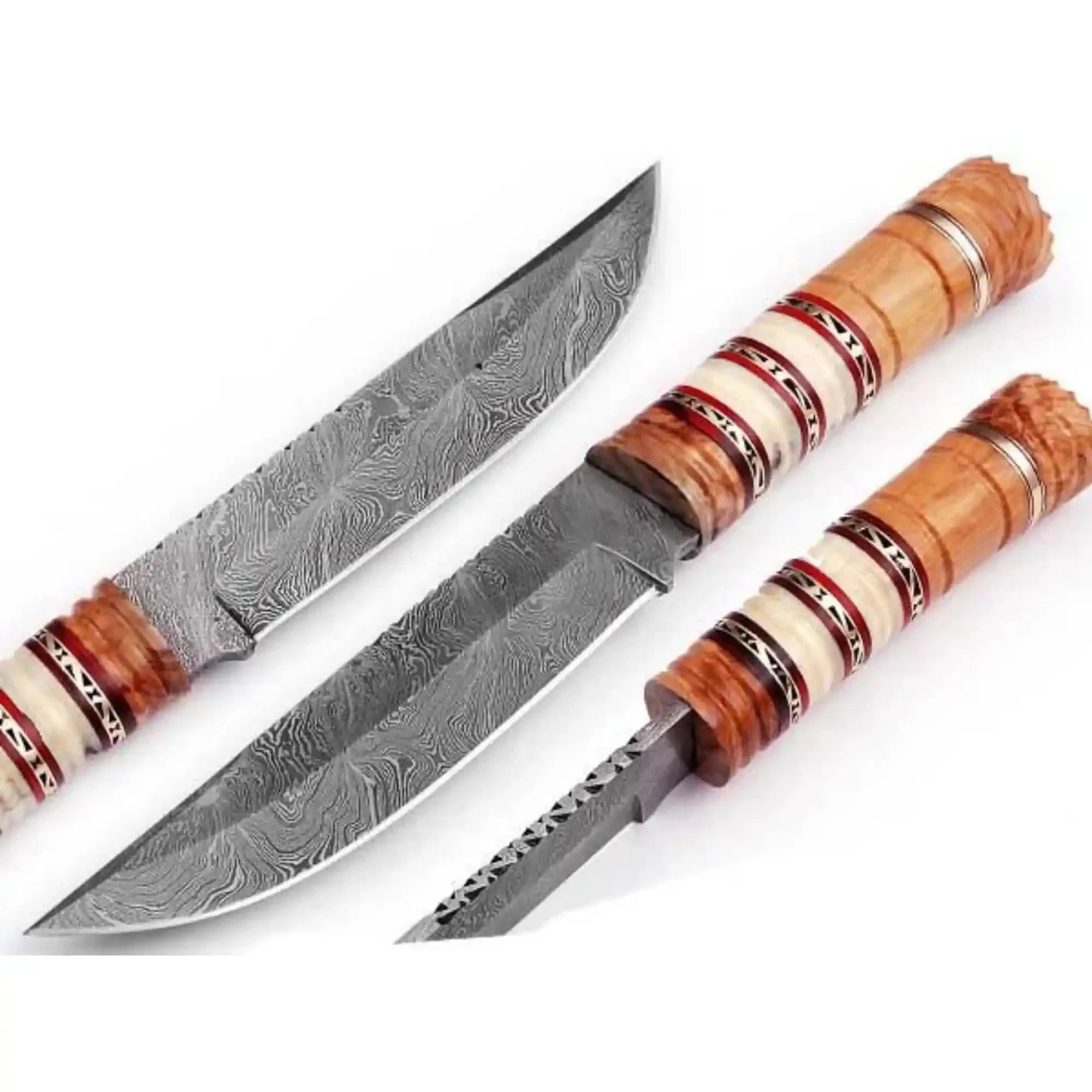 10 Inch Damascus Steel Hunting Knife with Stacked Wood Handle | JW SteelCrafts