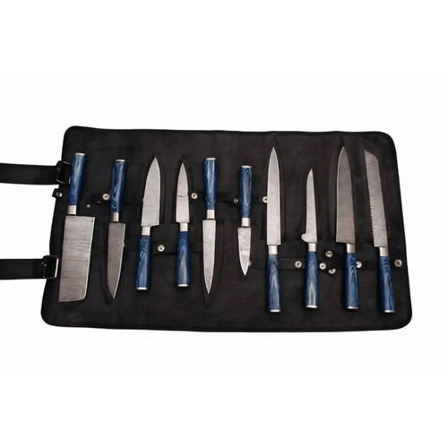 10 Piece Damascus Kitchen Knife Set with Blue Pakkawood Handles