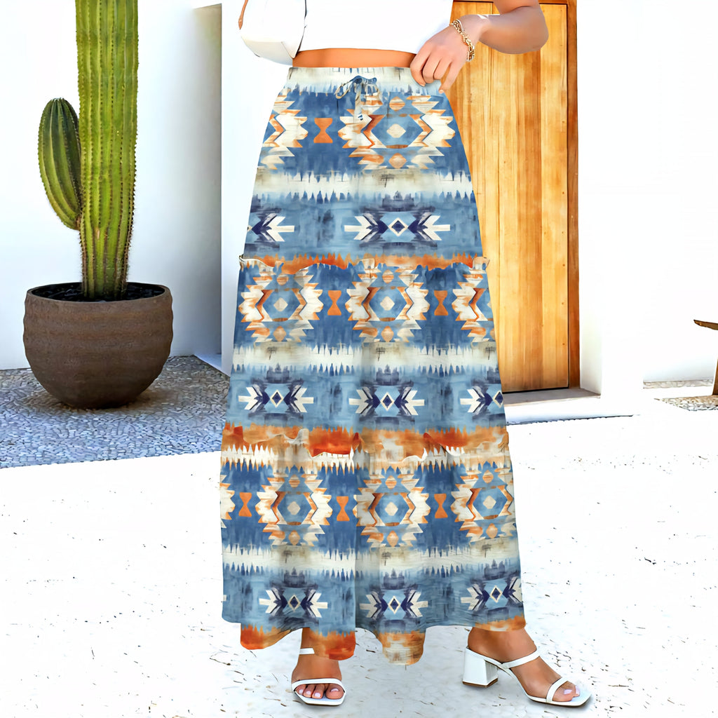 Baha Ranch Blue Aztec Western Prairie Tiered Maxi Skirt by Baha Ranch Western Wear - product image 3