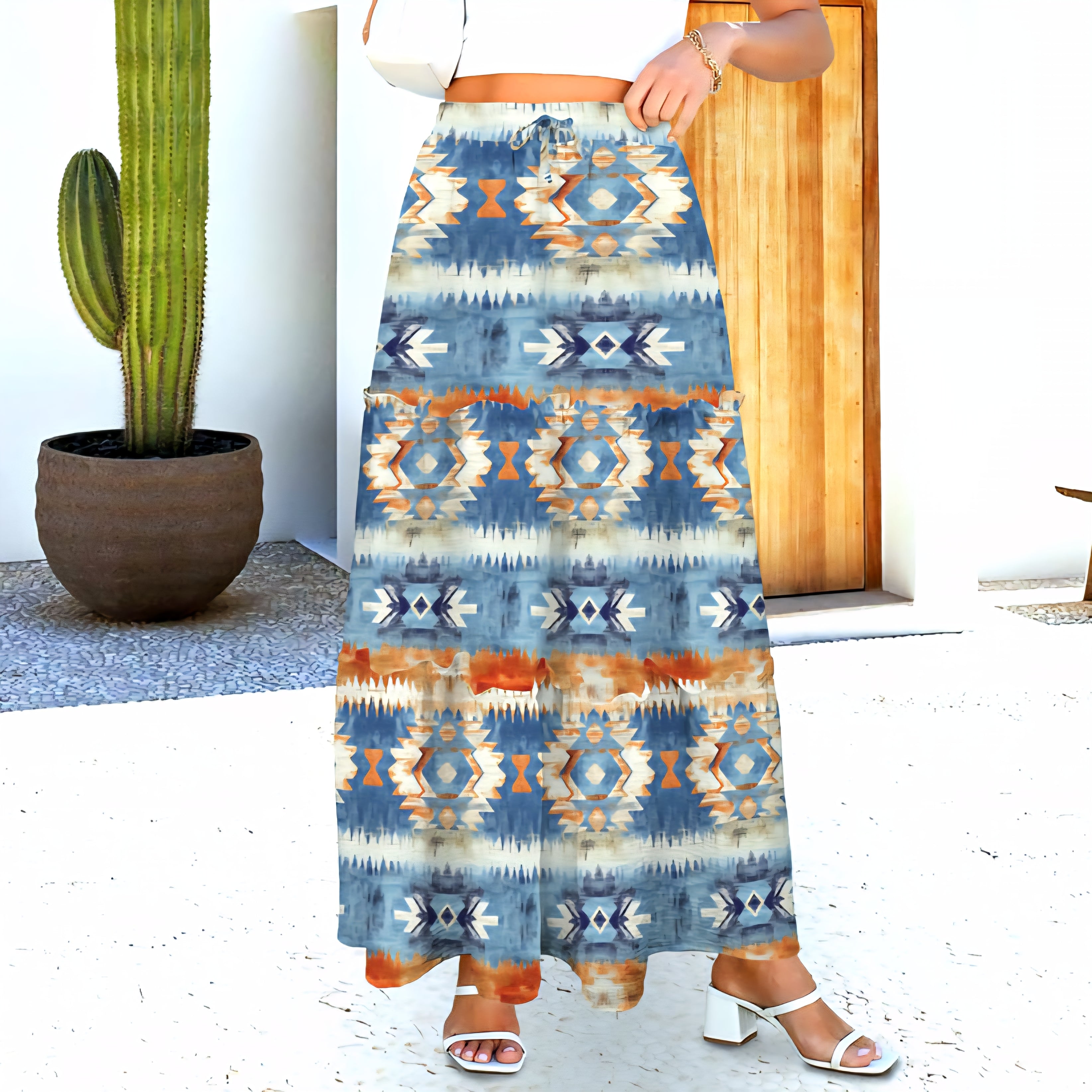 Baha Ranch Blue Aztec Western Prairie Tiered Maxi Skirt by Baha Ranch Western Wear - product image 3