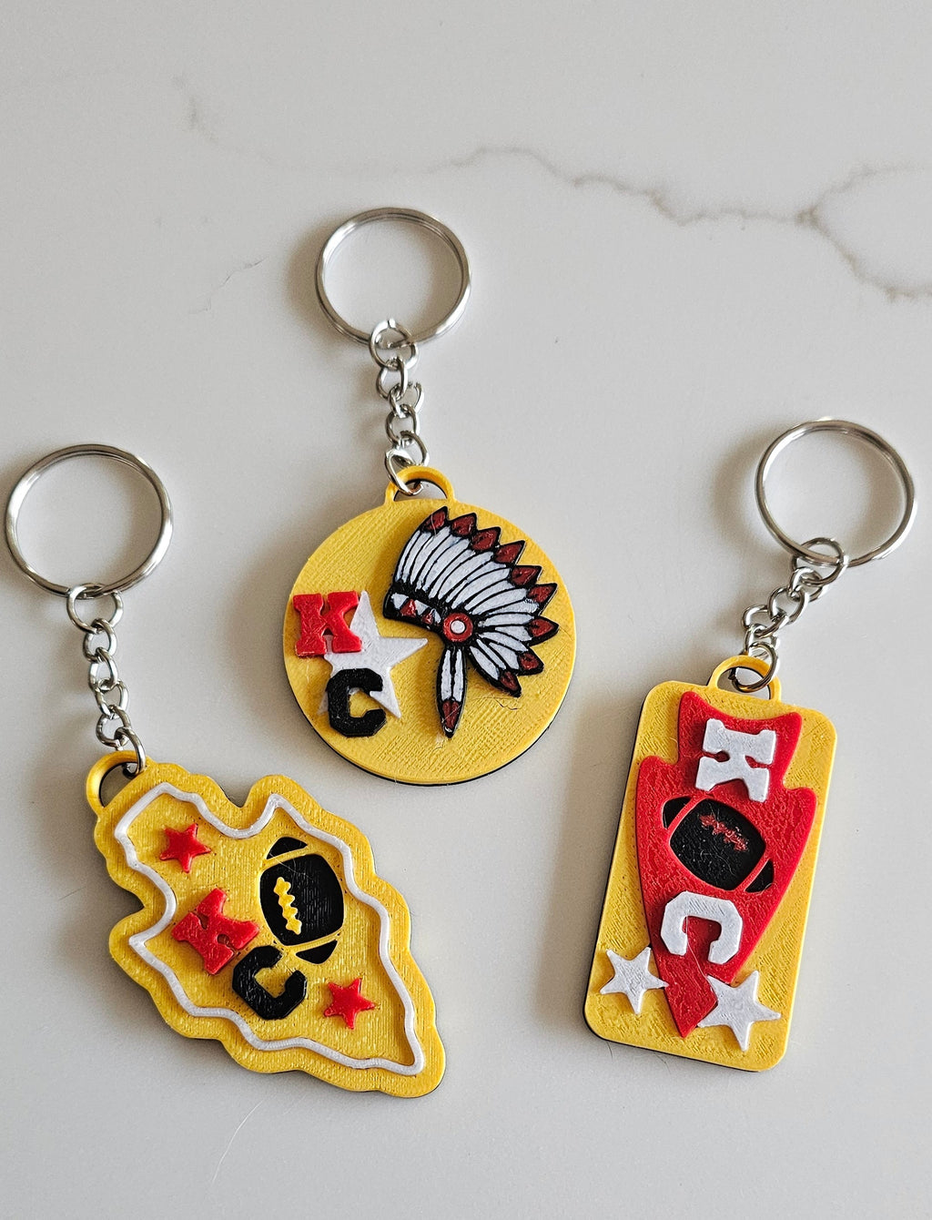 Set of 3 3D Print Chiefs Arrowhead Kc Kansas City Football Keychains Made in America by Baha Ranch Western Wear - product...