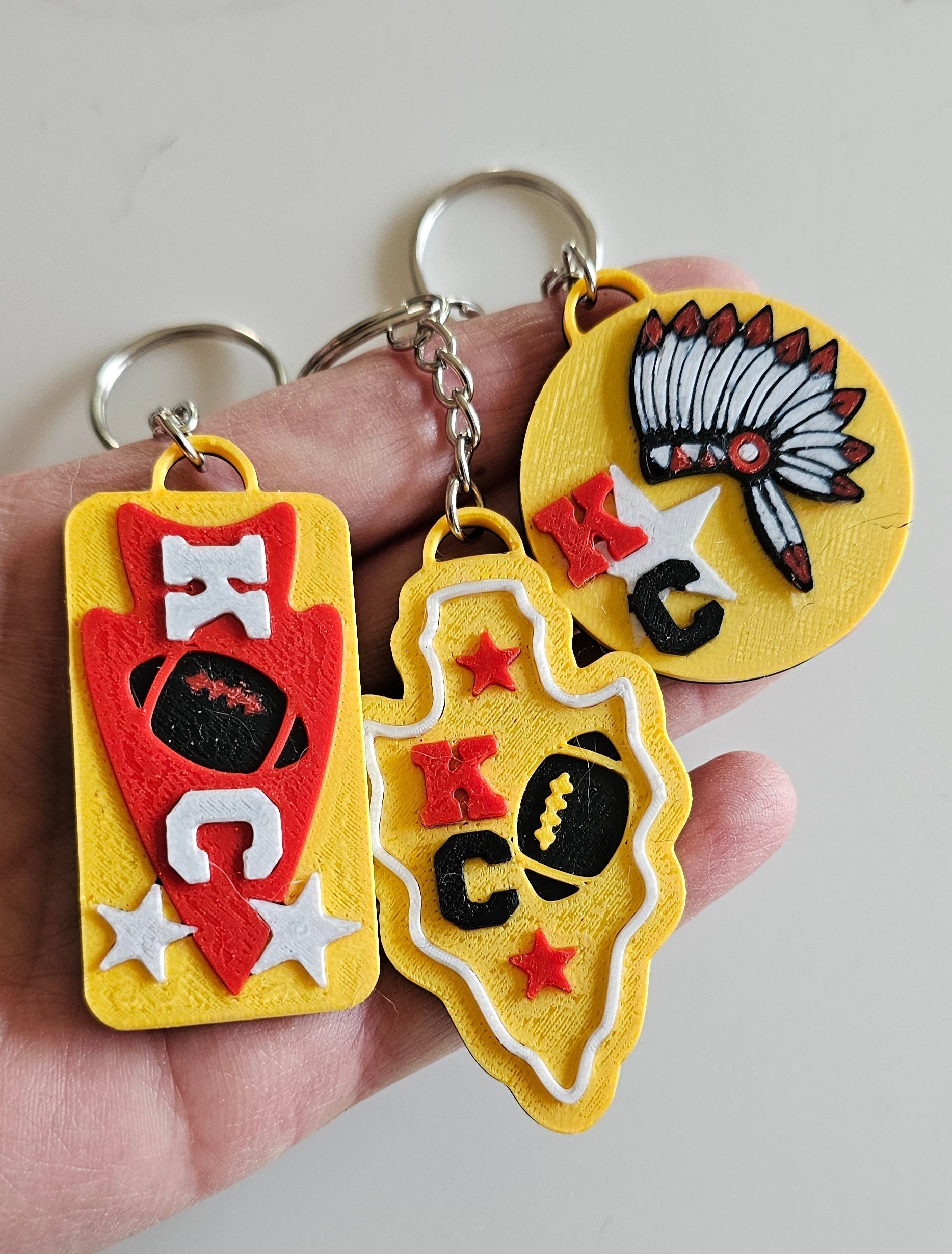 Set of 3 3D Print Chiefs Arrowhead Kc Kansas City Football Keychains Made in America by Baha Ranch Western Wear