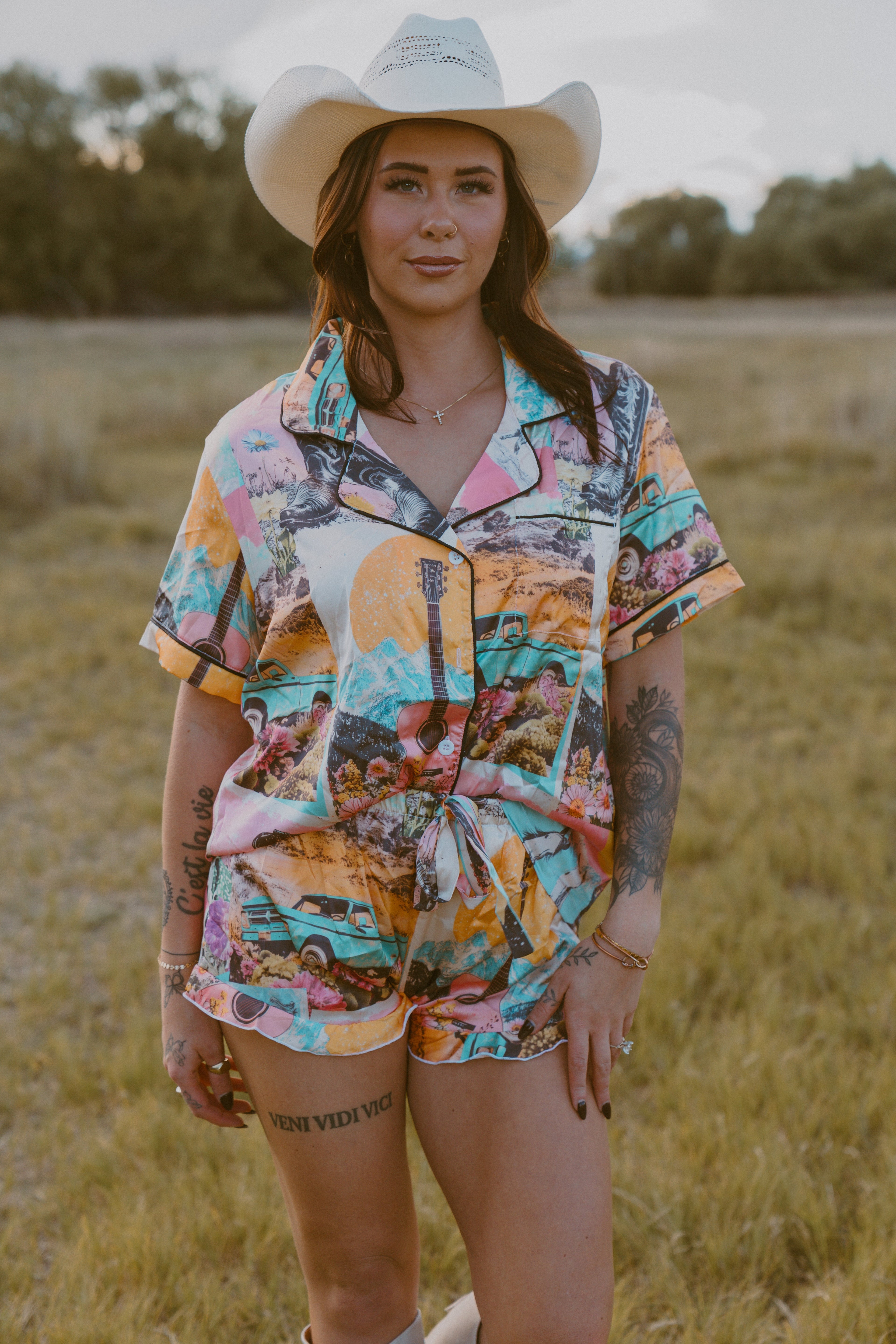Baha Ranch Retro Pop Western Satin Pajama Set by Baha Ranch Western Wear