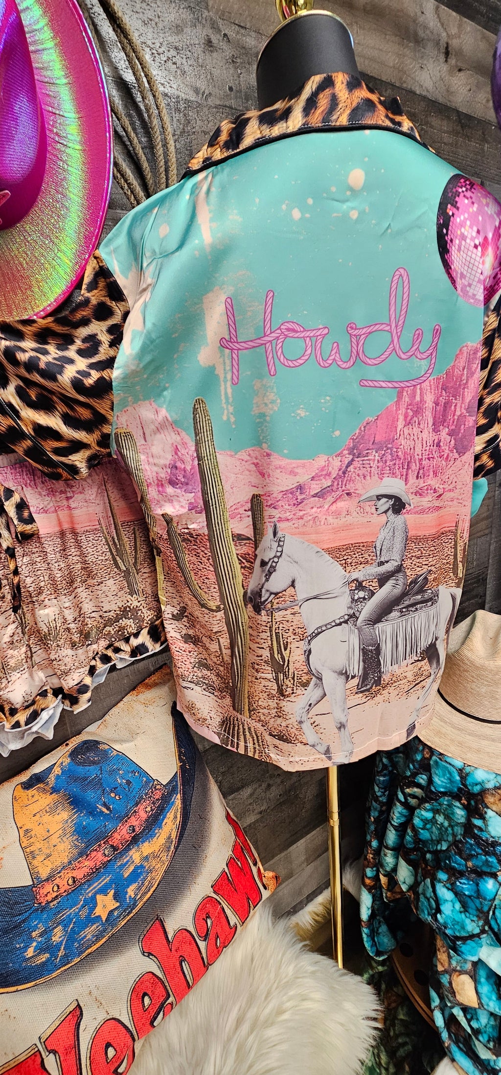 Baha Ranch Retro Pop Western Howdy Desert Cowgirl Satin Pajamas by Baha Ranch Western Wear - product image 9