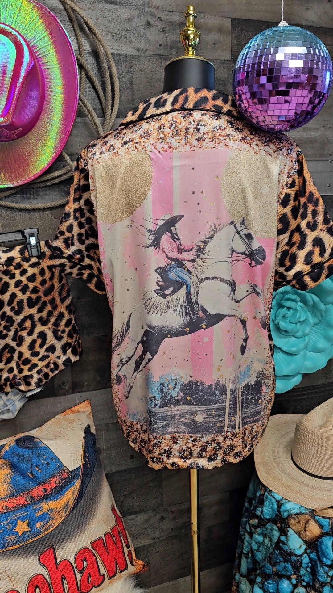 Baha Ranch Retro Pop Western Leopard Cowgirl Satin Pajamas by Baha Ranch Western Wear