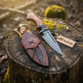 Bobcat Hunting Knife 4” Clip Point Fixed Blade Damascus Steel Guarded Design
