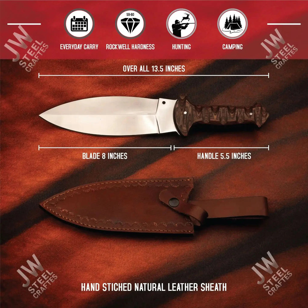 Handcrafted J2 Stainless Steel Boot Knife | Pakka Wood Handle | Leather Sheath | 13.5" Hunting Blade