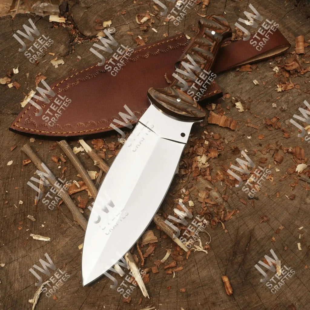 Handcrafted J2 Stainless Steel Boot Knife | Pakka Wood Handle | Leather Sheath | 13.5" Hunting Blade