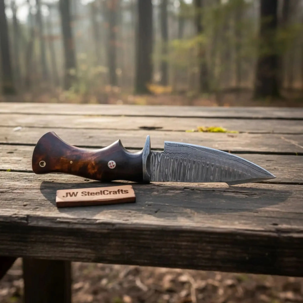 Bobcat Hunting Knife 4” Clip Point Fixed Blade Damascus Steel Guarded Design