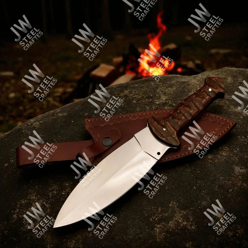 Handcrafted J2 Stainless Steel Boot Knife | Pakka Wood Handle | Leather Sheath | 13.5" Hunting Blade