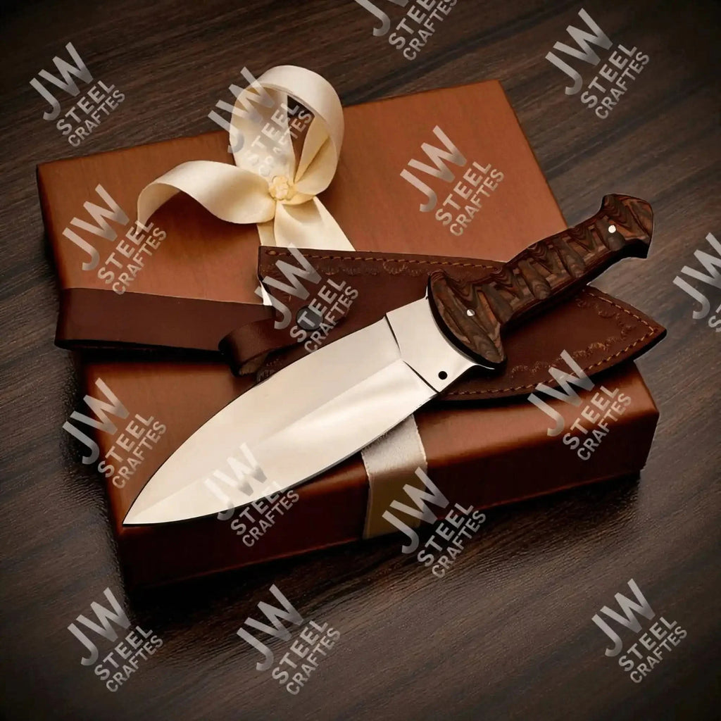 Handcrafted J2 Stainless Steel Boot Knife | Pakka Wood Handle | Leather Sheath | 13.5" Hunting Blade