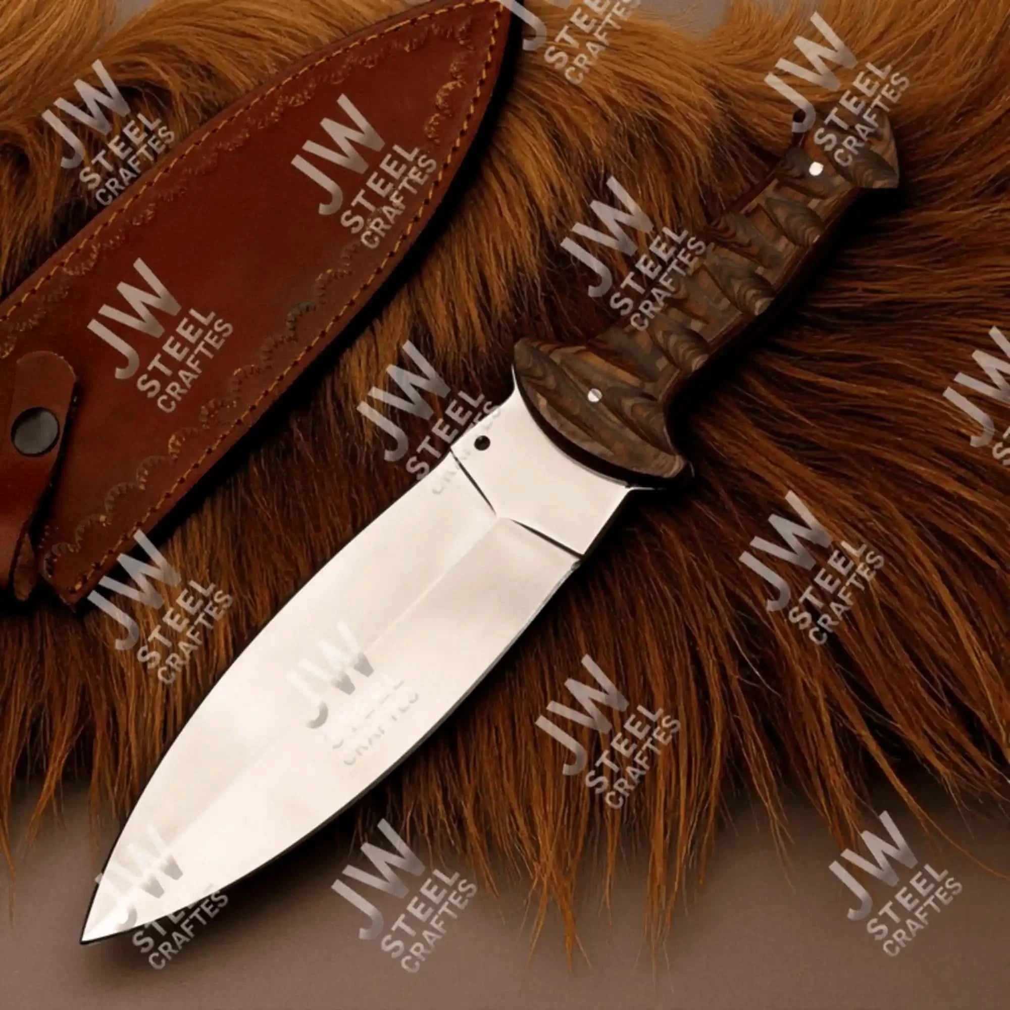 Handcrafted J2 Stainless Steel Boot Knife | Pakka Wood Handle | Leather Sheath | 13.5" Hunting Blade