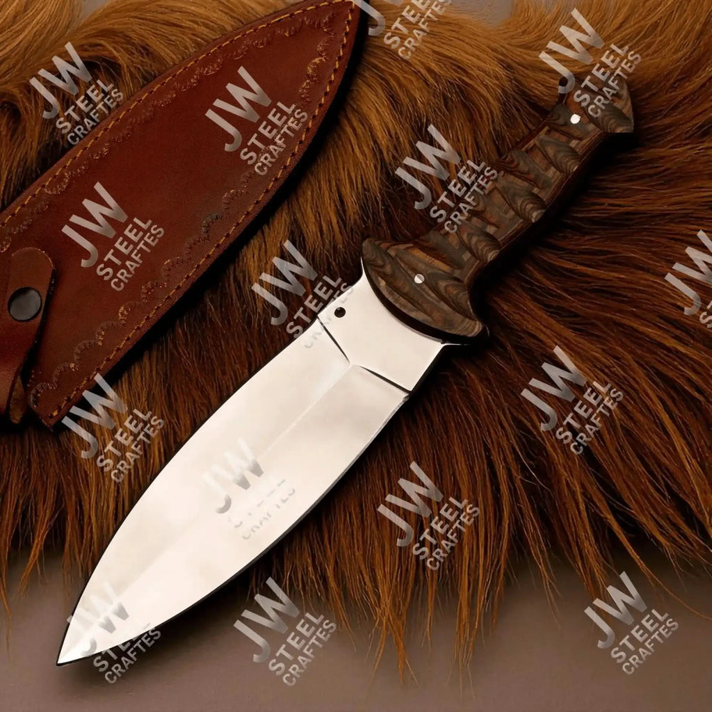 Handcrafted J2 Stainless Steel Boot Knife | Pakka Wood Handle | Leather Sheath | 13.5" Hunting Blade