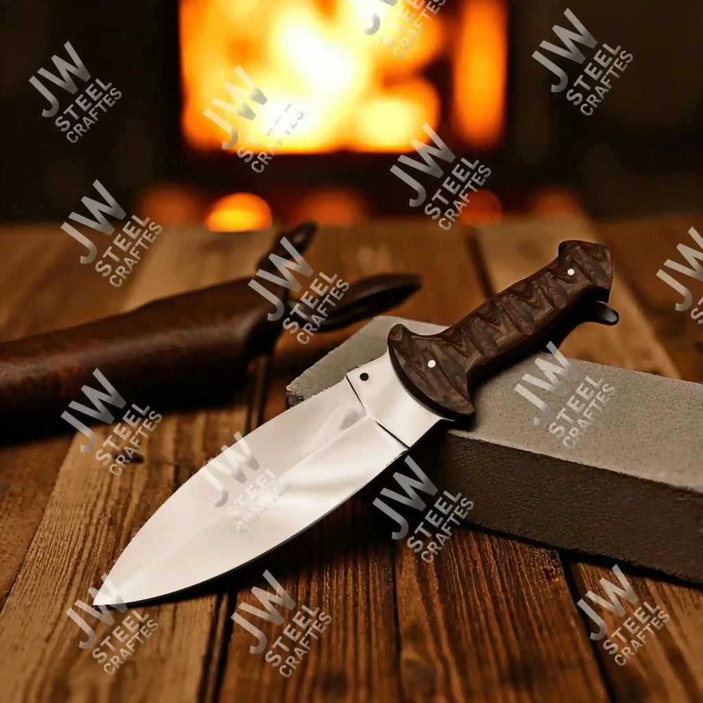 Handcrafted J2 Stainless Steel Boot Knife | Pakka Wood Handle | Leather Sheath | 13.5" Hunting Blade